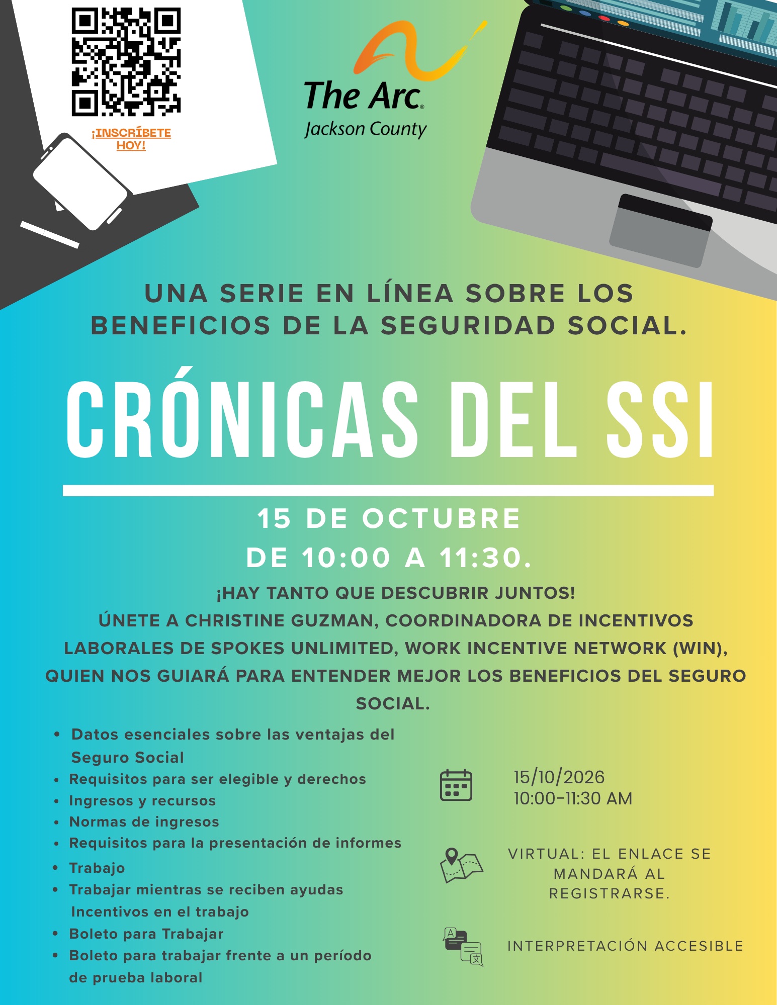 Spanish flyer for SSI Chronicles virtual training