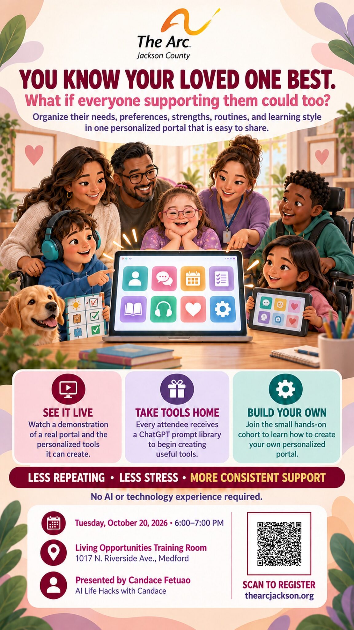 English flyer for The Arc AI workshop for families