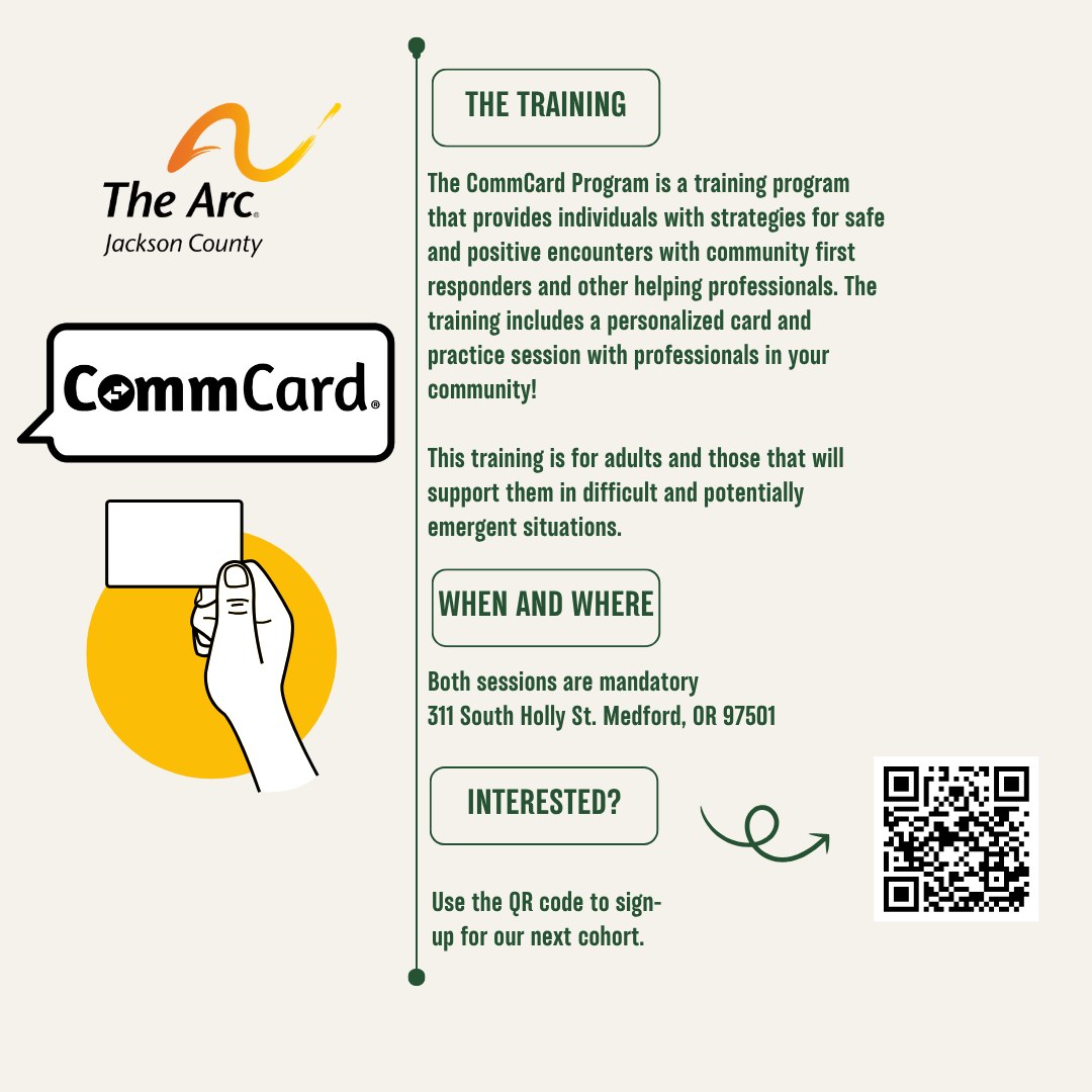 Flyer for The Arc Jackson County CommCard Training