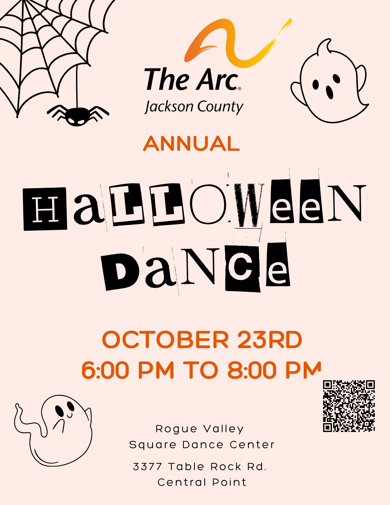 English flyer for The Arc Annual Halloween Dance