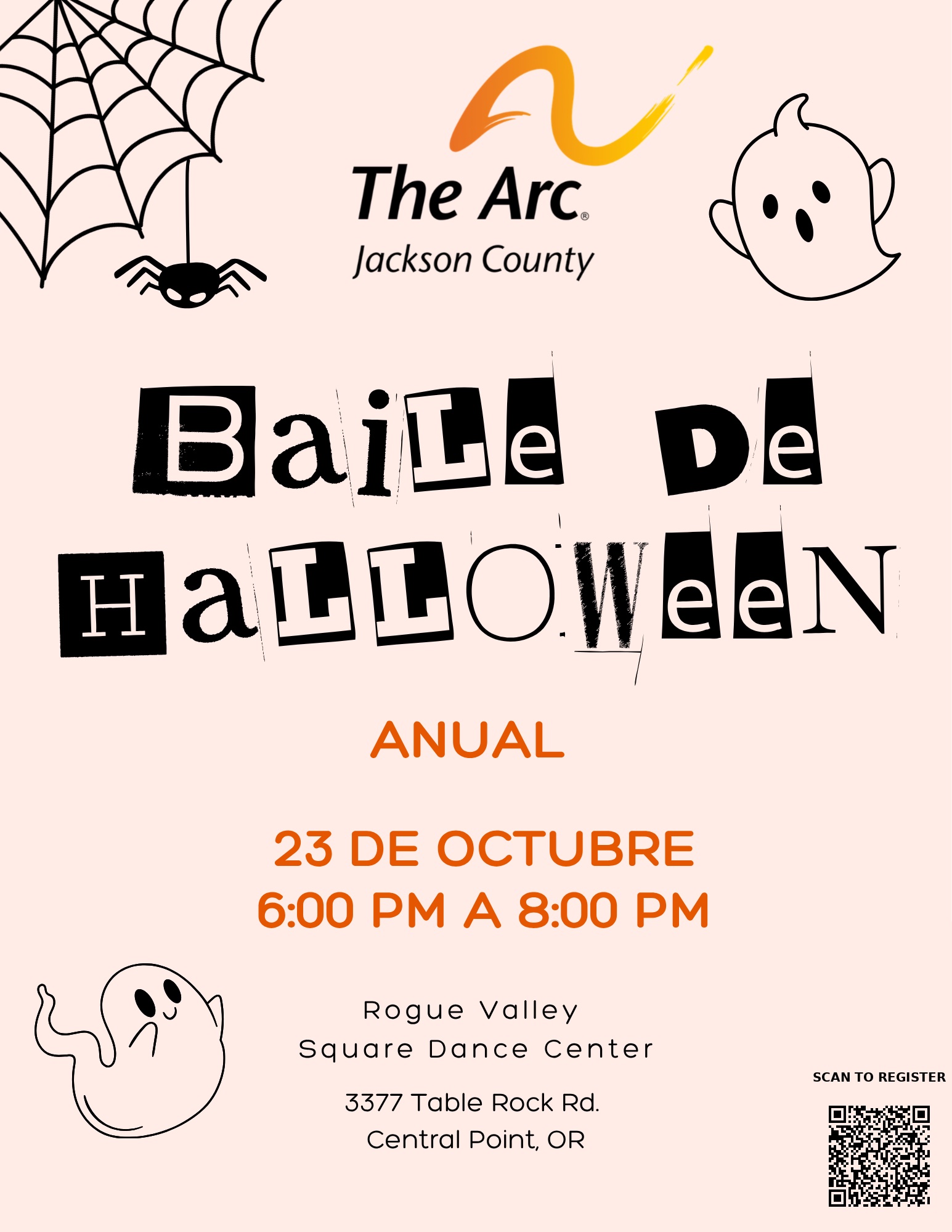 Spanish flyer for The Arc Annual Halloween Dance