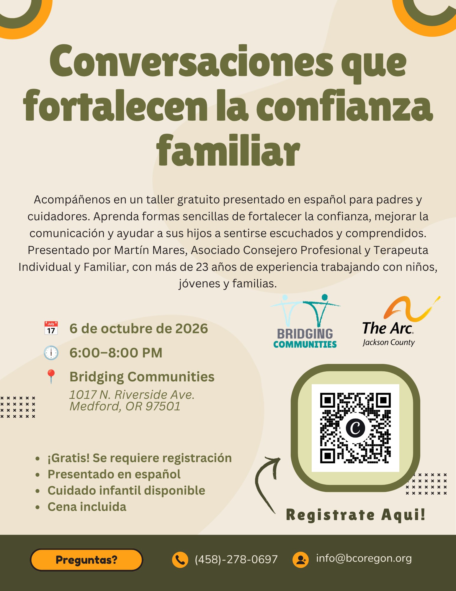 Spanish flyer for Conversations That Strengthen Family Trust