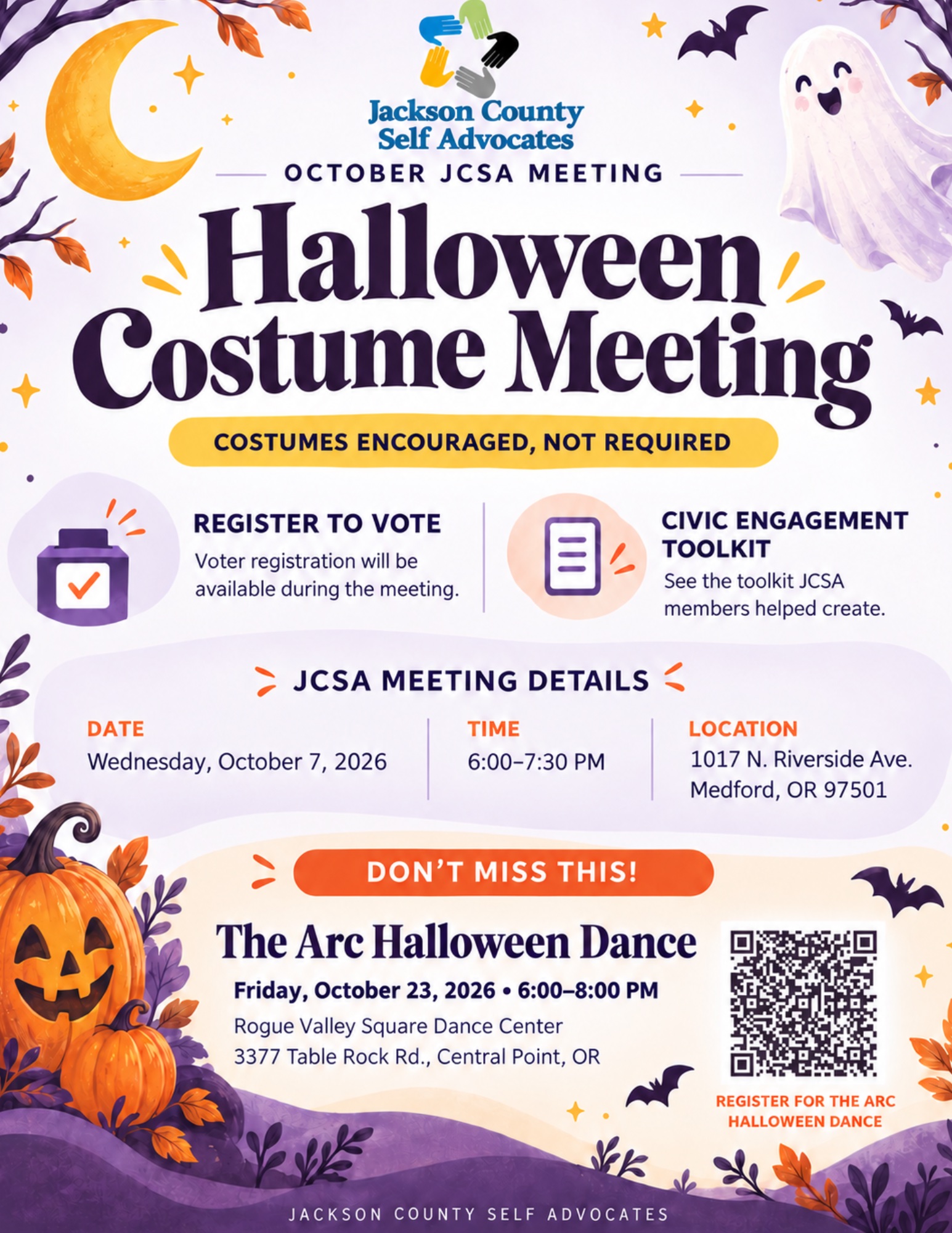 English flyer for the JCSA Halloween Costume Meeting